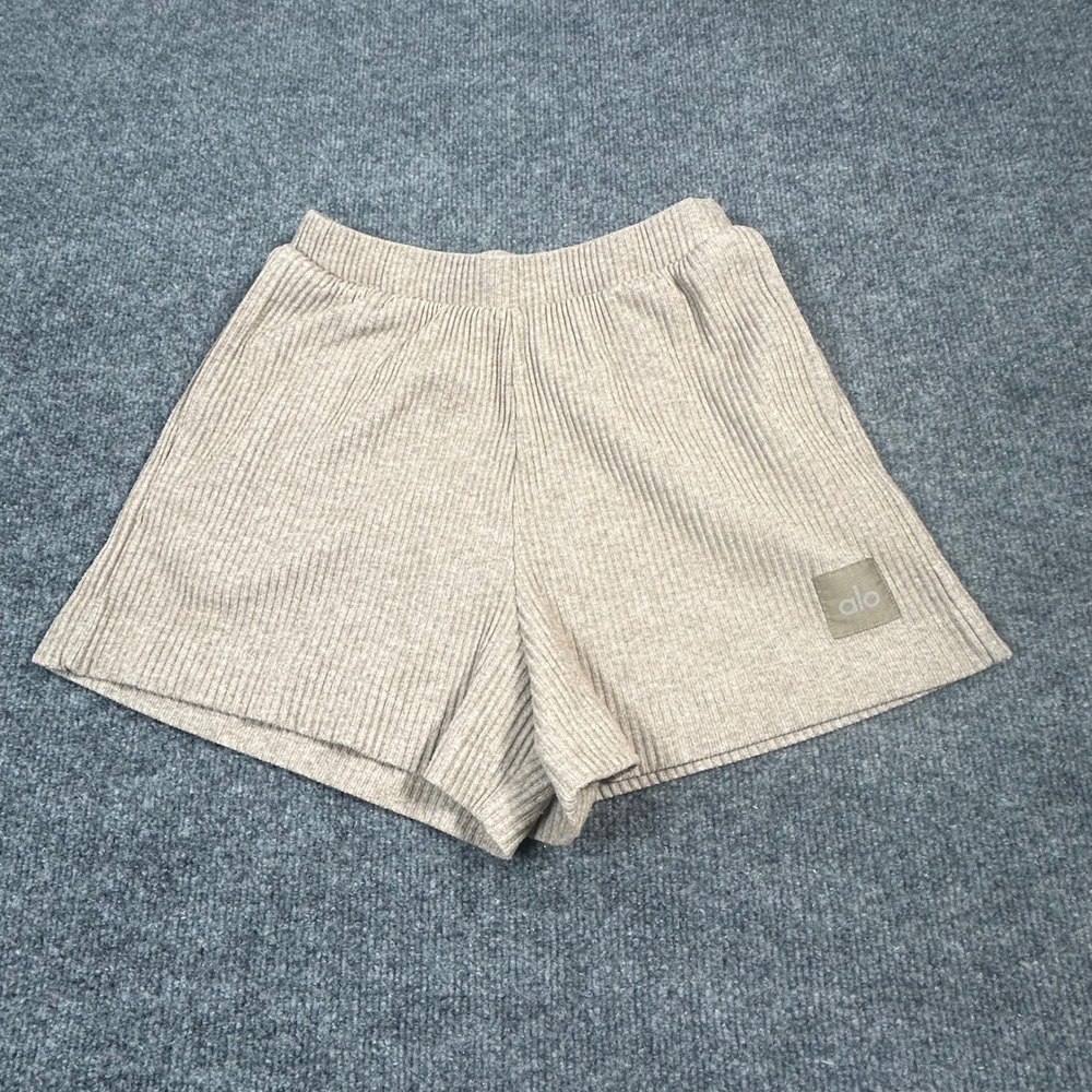 Alo Yoga Muse Ribbed Shorts Heathered Tan Beige XXS Lounge Athleisure
